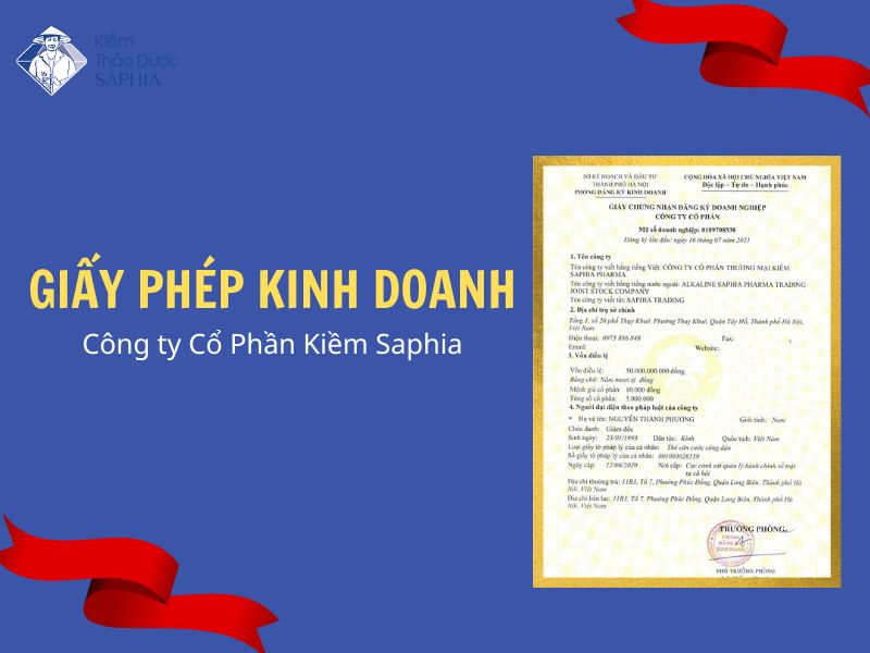 Kiềm thảo dược Saphia đã được cục An Toàn thực phẩm - Bộ Y tế cấp phép kinh doanh