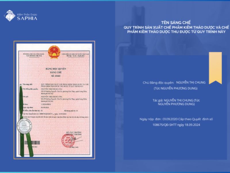 Kiềm Saphia sở hữu bằng độc quyền sáng chế