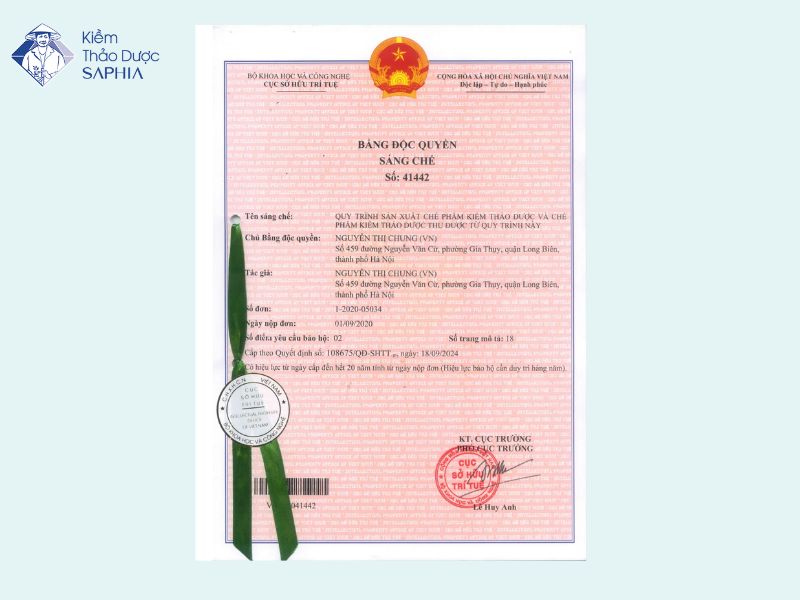 Bằng sáng chế độc quyền của Kiềm Saphia