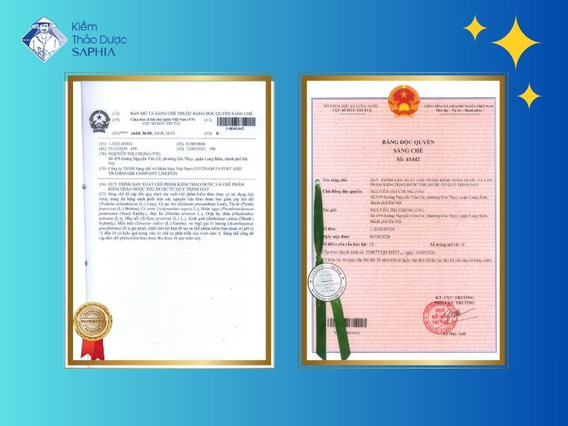 Bằng độc quyền sáng chế Kiềm Saphia số 41442